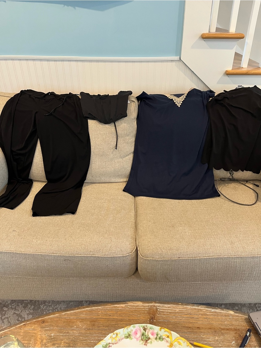 Women's Black Wide-Leg Pants and Navy Top Set and bundle